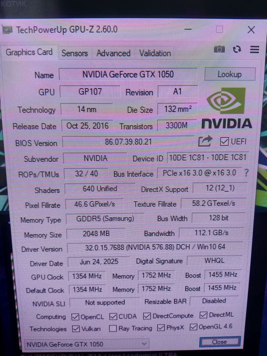 Видеокарта GTX 1050