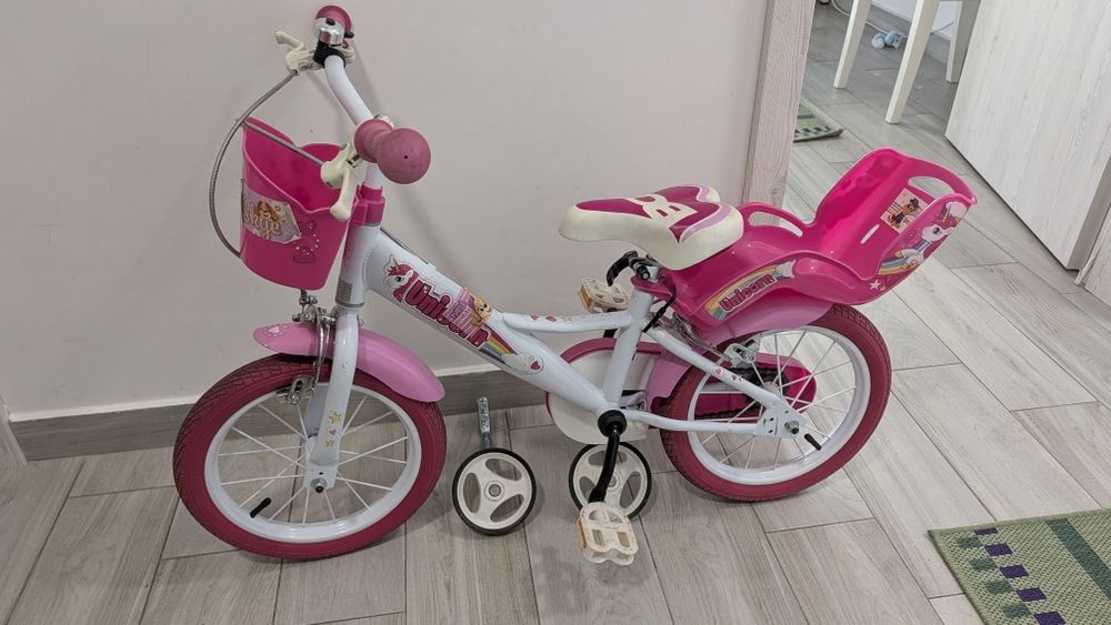 Bicicletă 14 inch fete 4 5 6 7 ani Unicorn Roz Dino