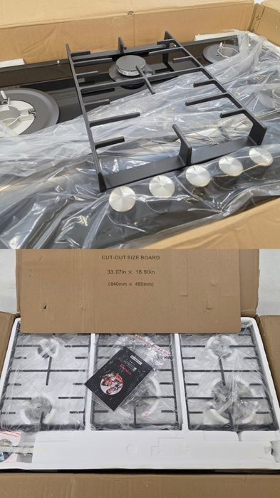 Газов плот за вграждане, 5 зони, 90см, 10400W, чугунени скари