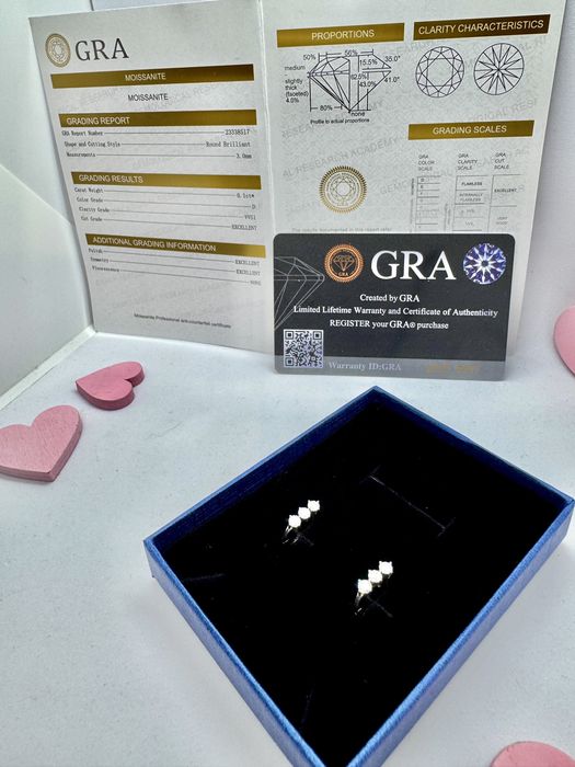 Сребърни обеци с мойсанит (диамант) 0.6 карата  6 камъка *0.1 карата