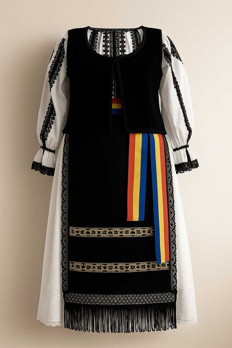 Costum Popular Românesc pentru Femei - ie, vestă, fustă și crătințe
