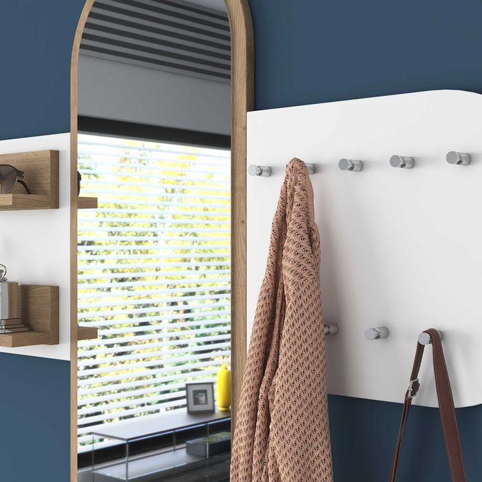 Закачалка с огледало Puzzle-home 2445, Бял - черен/натурален, Промоция