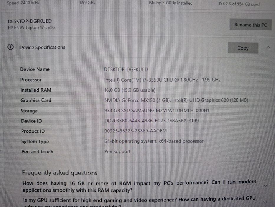 Vand laptop Envy display 17 inch 4k