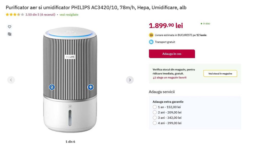 Purificator si umidificator inteligent Philips AC3420/10., Filtru HEPA - SIGILAT GARANTIE