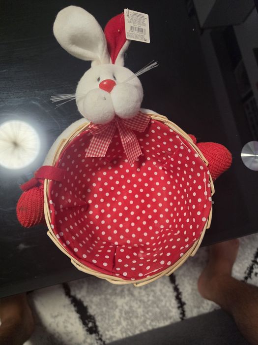 Coș decorativ de Paște cu iepuraș – nou, cu etichetă