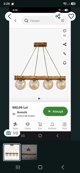 Lustră lemn cu 4 Becuri E27 60cm