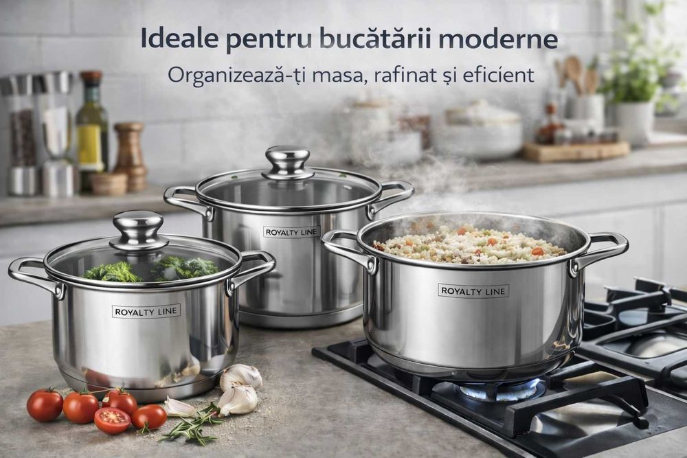 Set oale inox Royalty Line, 6 piese, capace din sticla