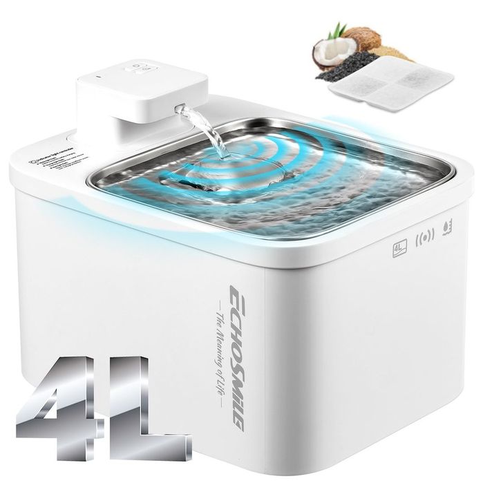 Fantana cu cuva din inox pentru pisici/caini, fara fir, cu senzor miscare