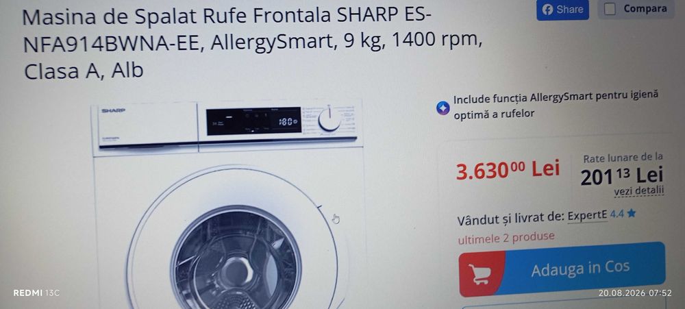 masina de spalat rufe SHARP este ca noua si muult sub pret