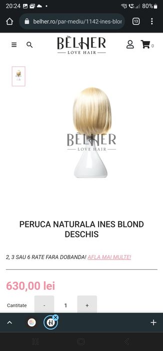 Peruca dama din par natural 100%, Noua, cu eticheta, neutilizata