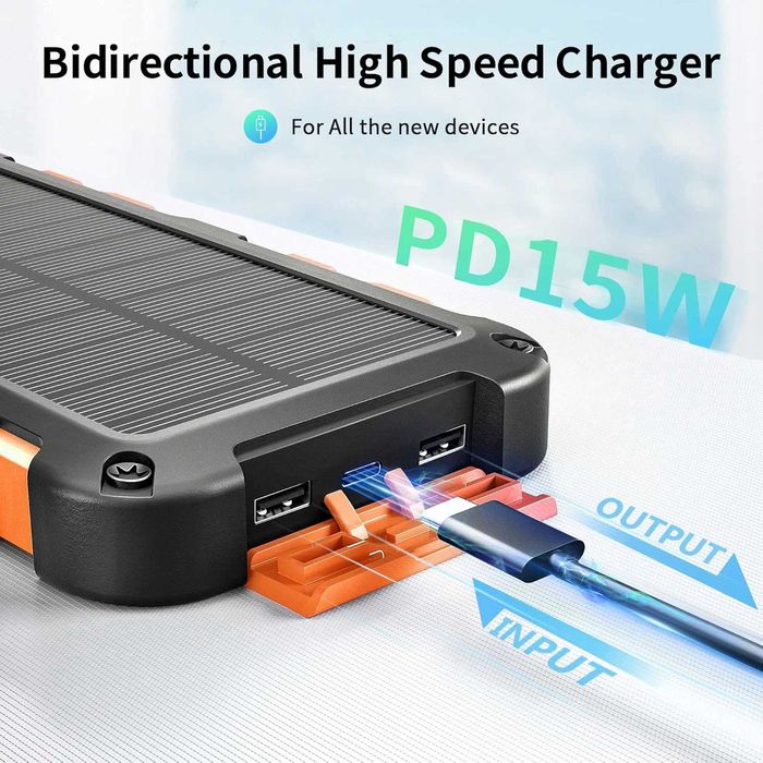 Solar Power Bank 20000mAh, PD 15W