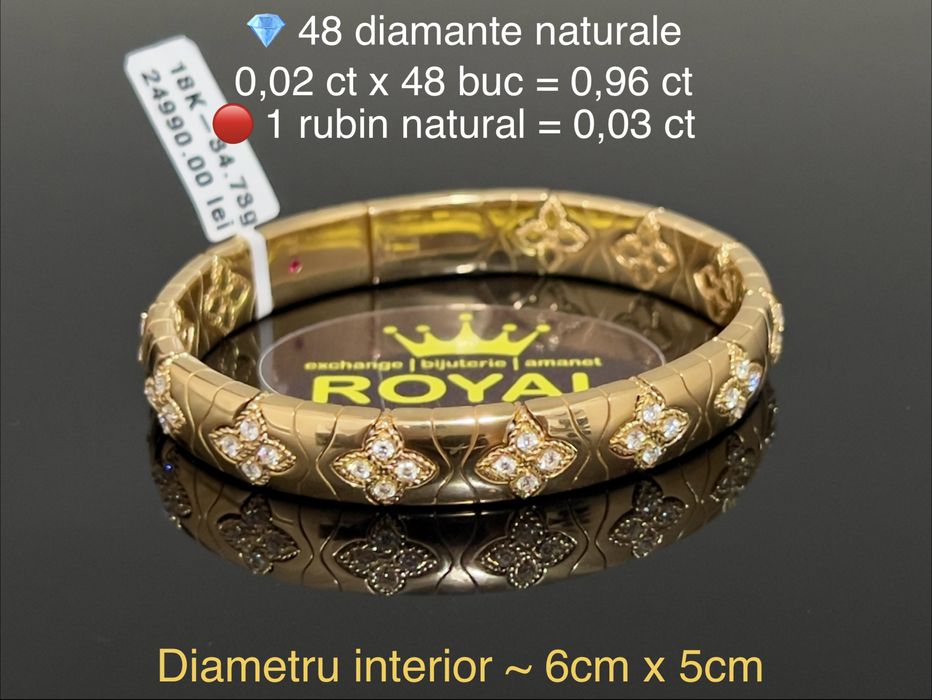 Bijuteria Royal CB : Brățară aur 18K 750% 34,73 gr. 48 diamante naturale 1 rubin natural