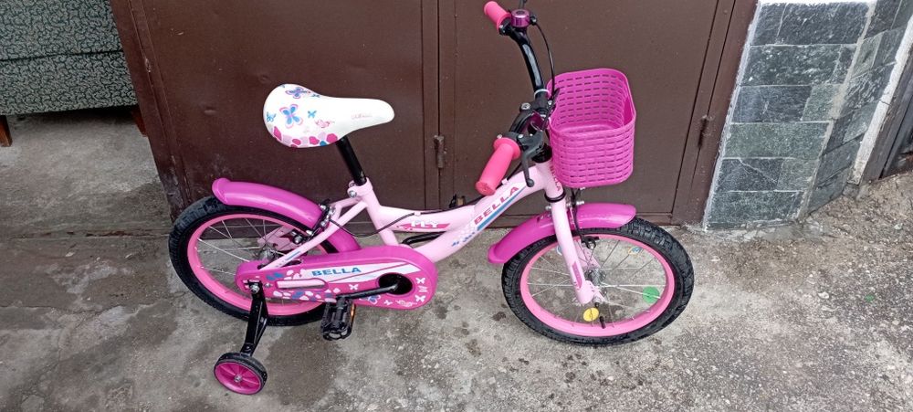Детски велосипед, розов, с цикламена кошничка – 16"
