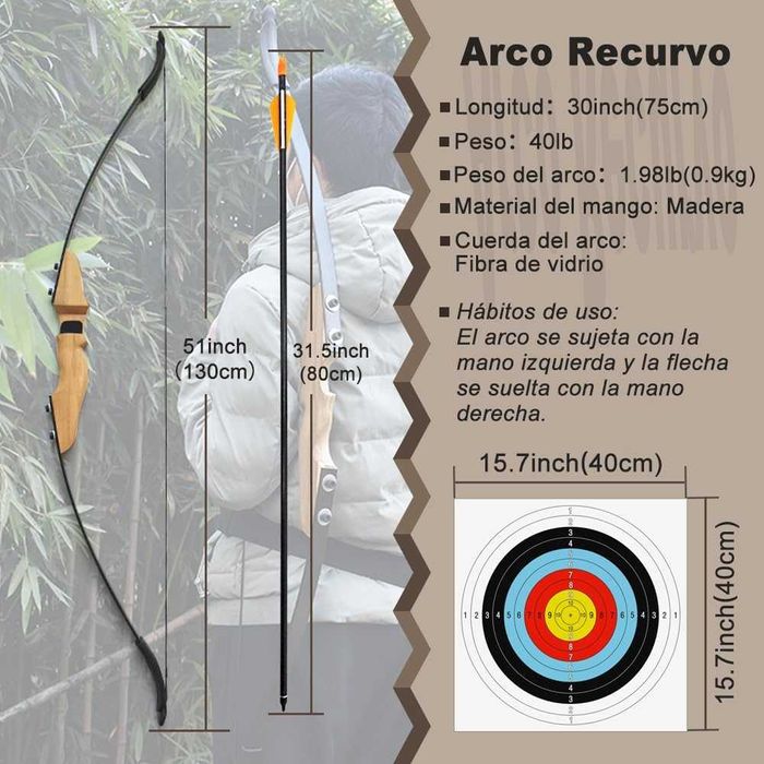 Комплект извит лък и стрели,за възрастни,  стрелба на открито