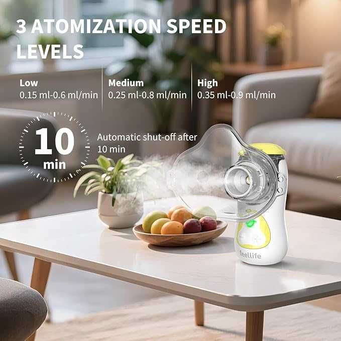 FEELLIFE Небулизатор за възрастни, преносим небулизатор тип C с акумулатор за възрастни и деца, безшумен преносим ръчен инхалатор за дома и пътуване