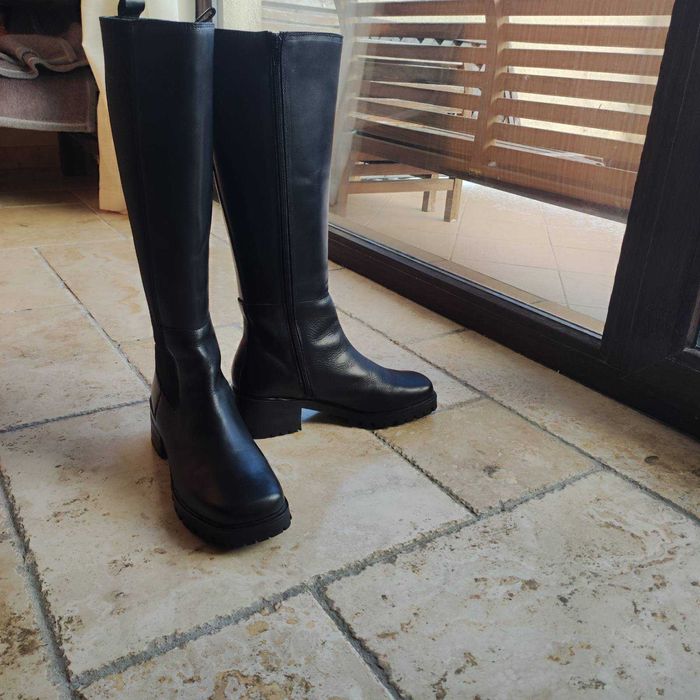 Стилни дамски високи ботуши, естествена кожа, размер 40