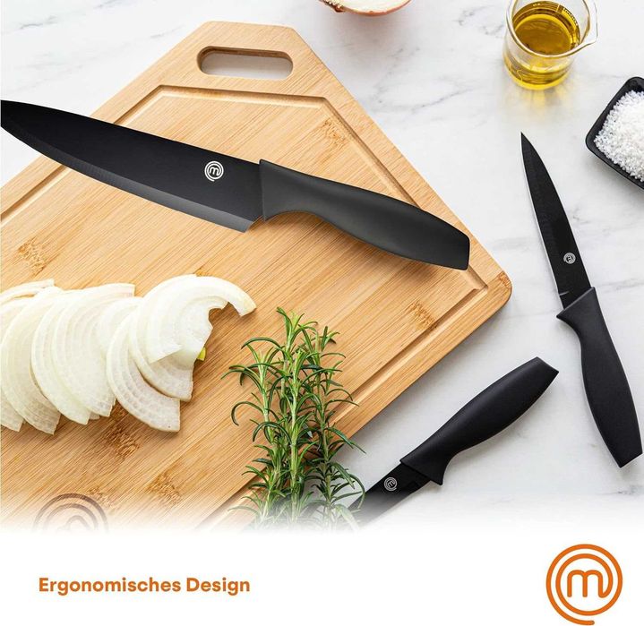 Комплект остри ножове MasterChef Остриета от неръждаема стомана, Мека дръжка, 6 части