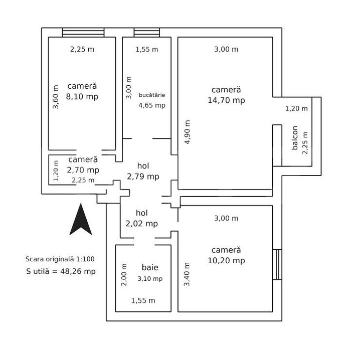 Apartament 3 camere, 48.26 mp, zona Mircea cel Batran