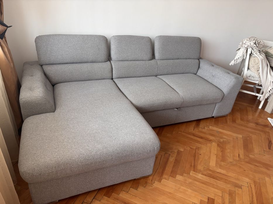 Colțar living extensibil Albania – gri deschis, stare foarte bună