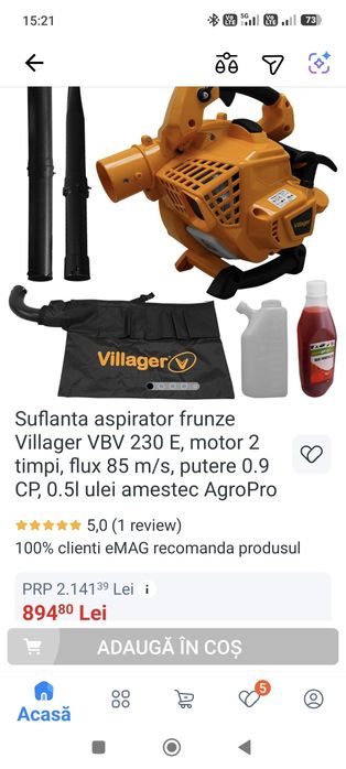 Suflanta/aspirator de frunze Villager pe benzina