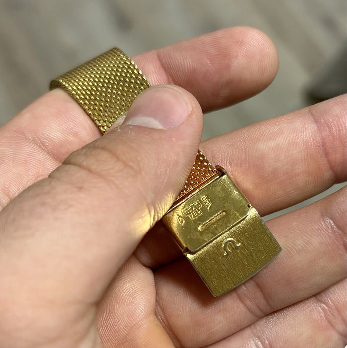 Ceas Vintage Omega Antimagnetic – Placat Aur 18K, Brățară Mesh, Mecanism Complet