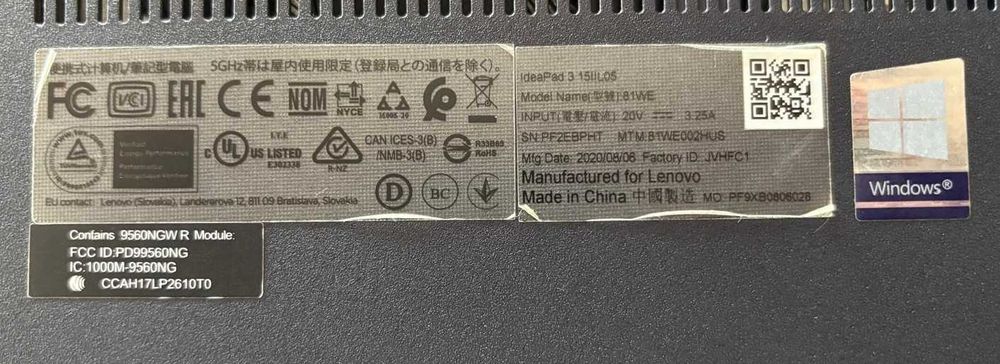 Laptop Lenovo IdeaPad 3 15 inch Model 81WE I5 gen 10