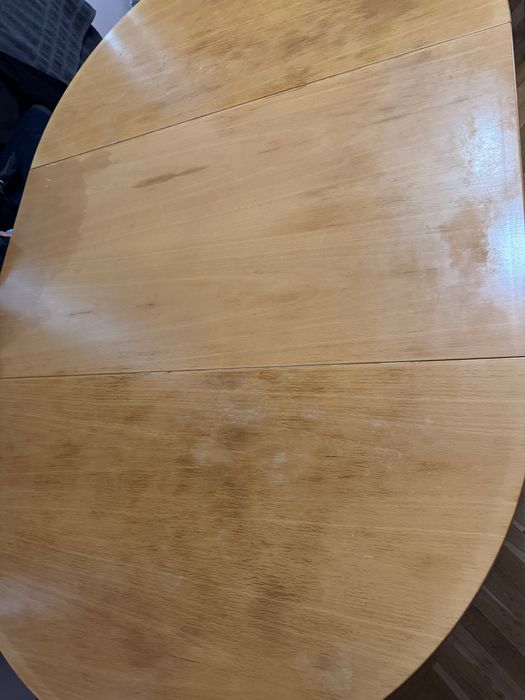 Маса голяма разтегателна елипс кръгла естествен камък и дърво