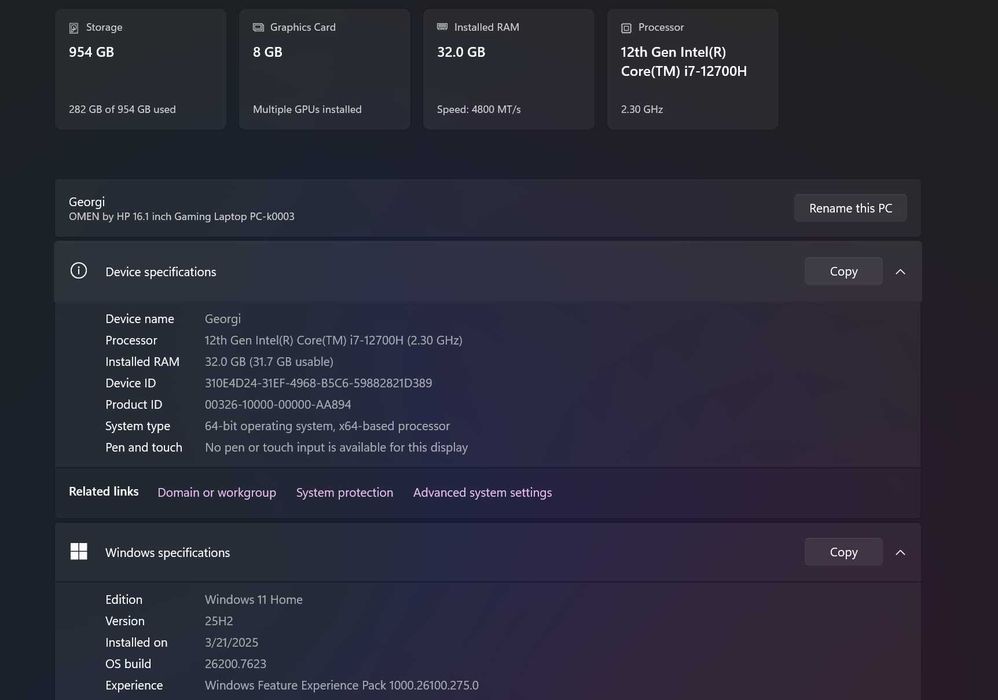 HP OMEN 16 inch gaming laptop