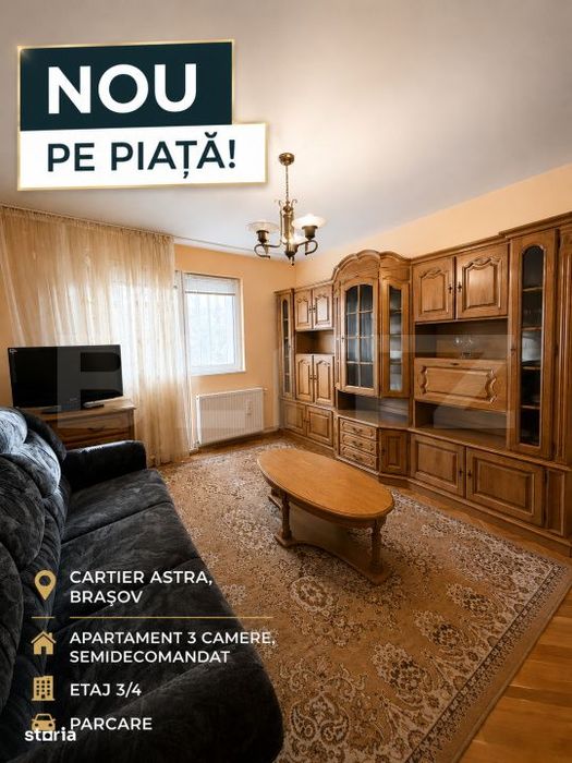 Apartament 3 camere, loc de parcare, etaj intermediar, Astra, Brasov