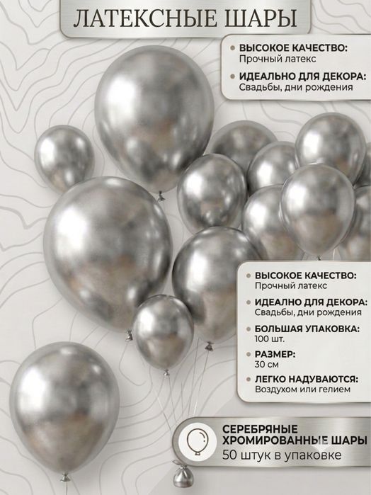 Латексные, хромированые шары поштучно 200тг