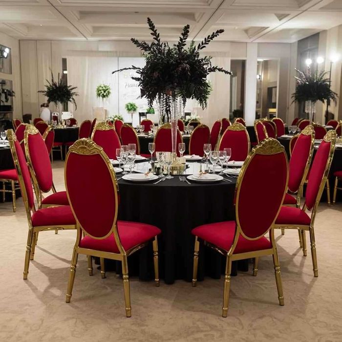 Scaun Lux, Catifea Rosie, Finisaj Crom Auriu, pentru Restaurant, Nunta