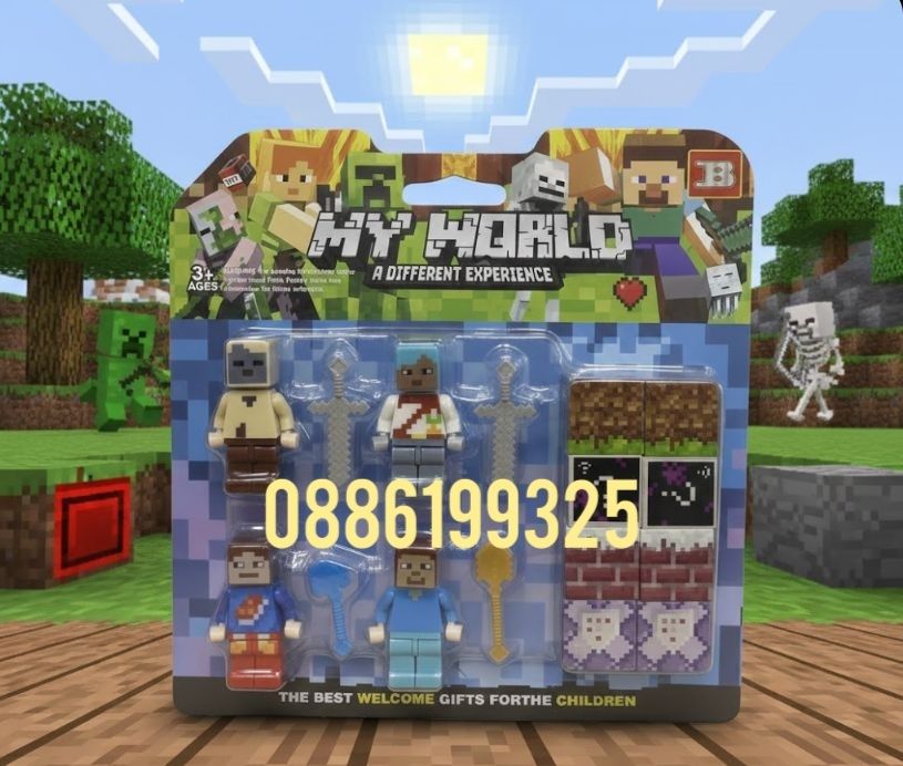 Комплект фигурки Майнкрафт с оръжия тип лего + Магнитни кубчета Майнкр