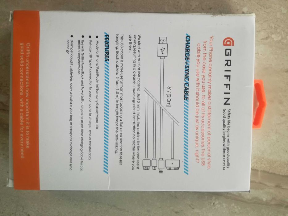 Продавам 4 броя оригинални кабели Grifin 2 метра дължина за смартфони