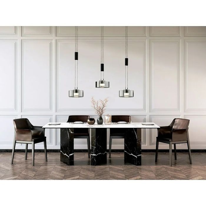 Pendul LED modern 3 becuri din sticlă neagră cu telecomandă reglabil pe înălțime dimabil pentru dining și insulă bucătărie