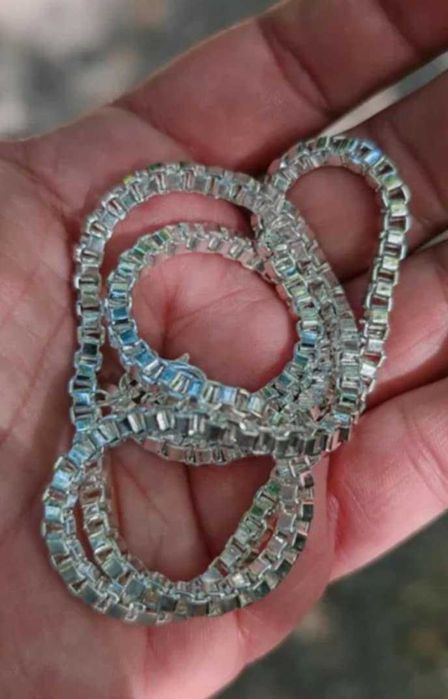 Масивен сребърен ланец, масивна сребърна гривна. В кутия