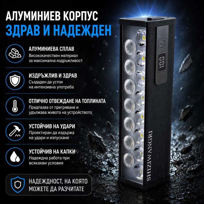 Ултра ярък 15 LED бар за велосипед, 4000 lm, USB-C, Бяла и жълта светлина