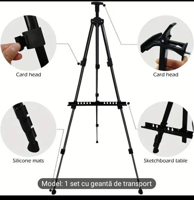 Șevalet din metal pliabil cu geantă de transport