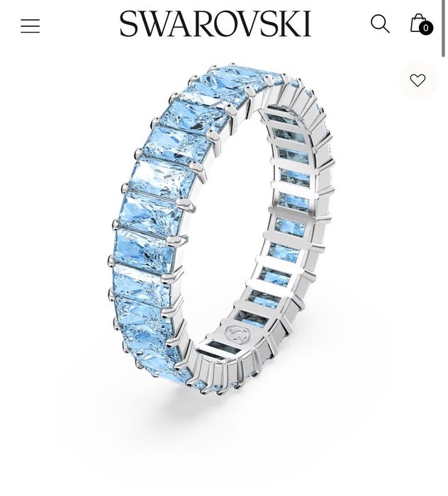 Inel Swarovski Matrix 52, tăietură bagheta, albastru, placat cu rodiu