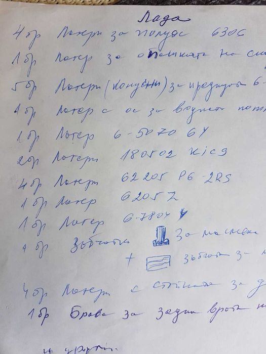 Оригинални лагери и други части за Лада