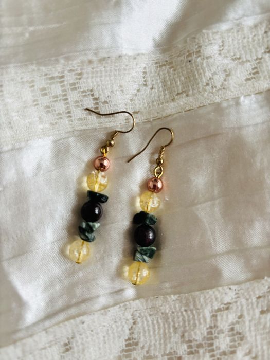 Обеци с цитрин и др. естест. камъни. Подарък розов комплет бижутерска