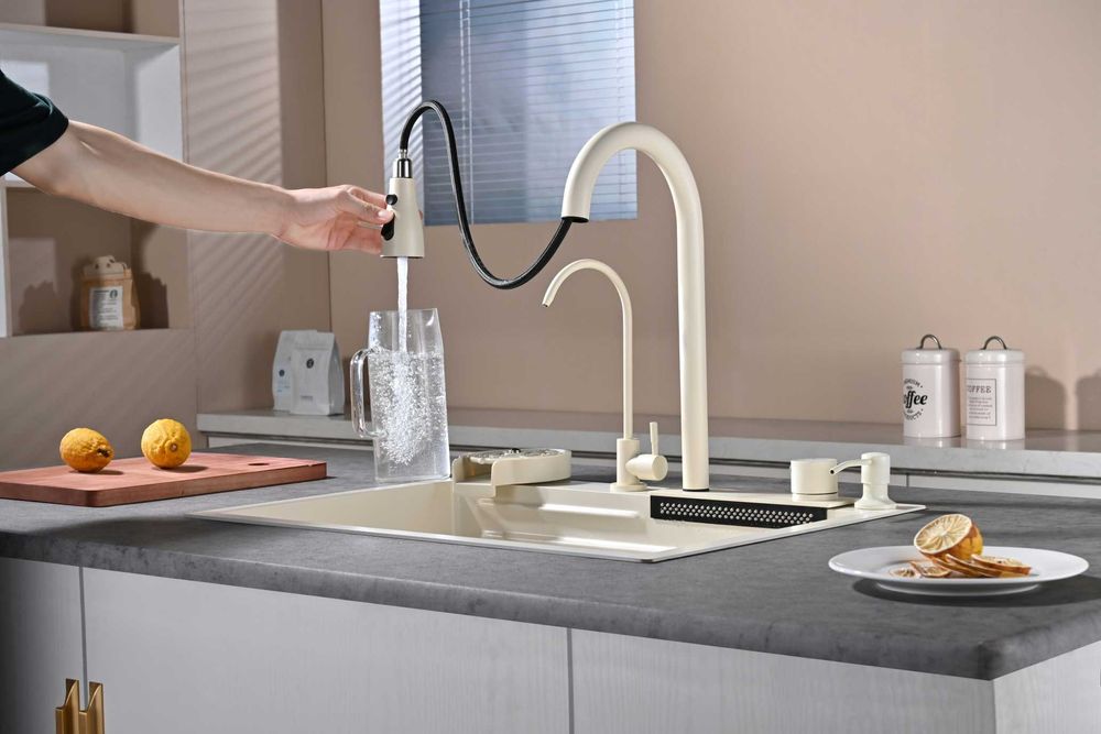 60см Бежова мултифункционална кухненска мивка