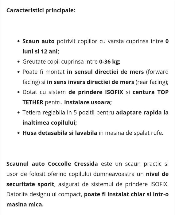 Scaun auto Coccolle Cressida Isofix 0-36 kg
