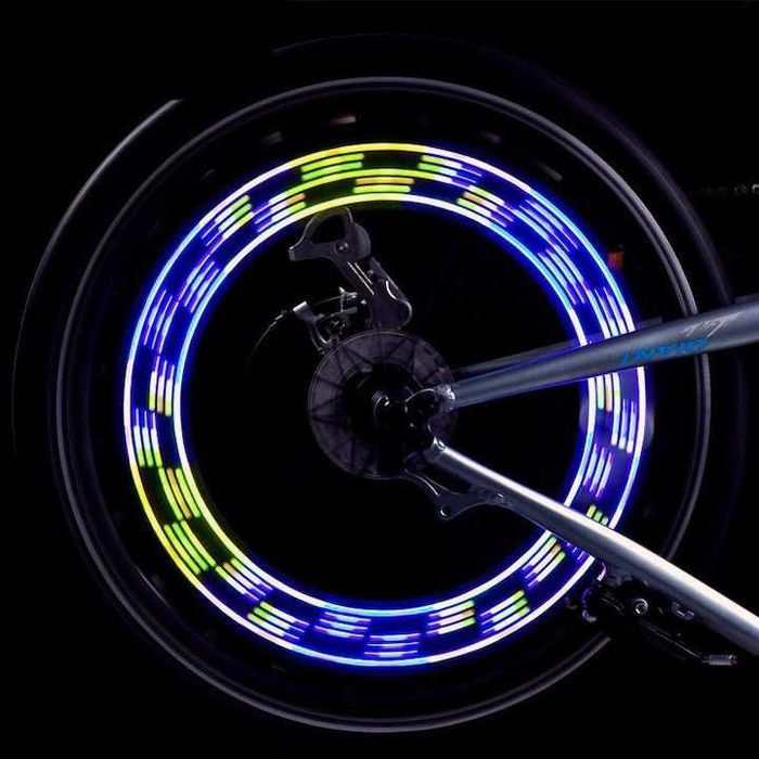 Осветление за спици на велосипед, 7 LED, 12 шарки, Сензор за движение