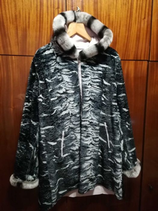 Дамско двулицево палто от естествена кожа цвят Пудра