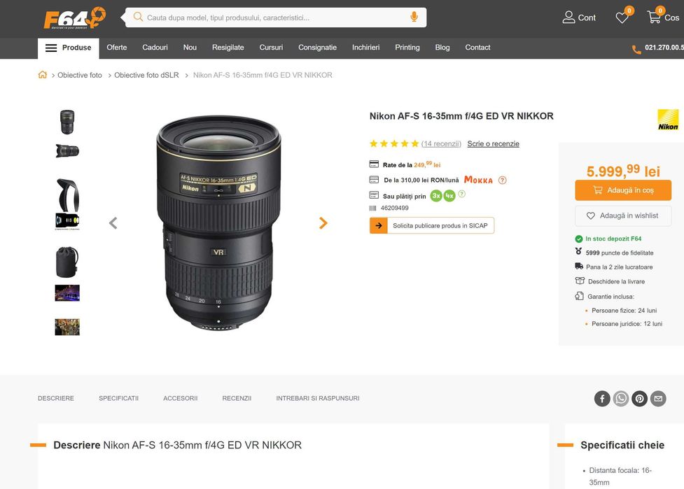 Obiectiv Nikon 16-35mm f4 VR G ED IF N Aspherical - Nanocrystal