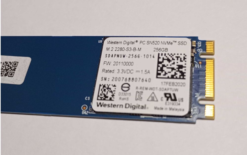 Vand SSD 256GB WD SN520 NVMe PCI 3.0 x2 M.2 2280 – 14zile, 100% Health