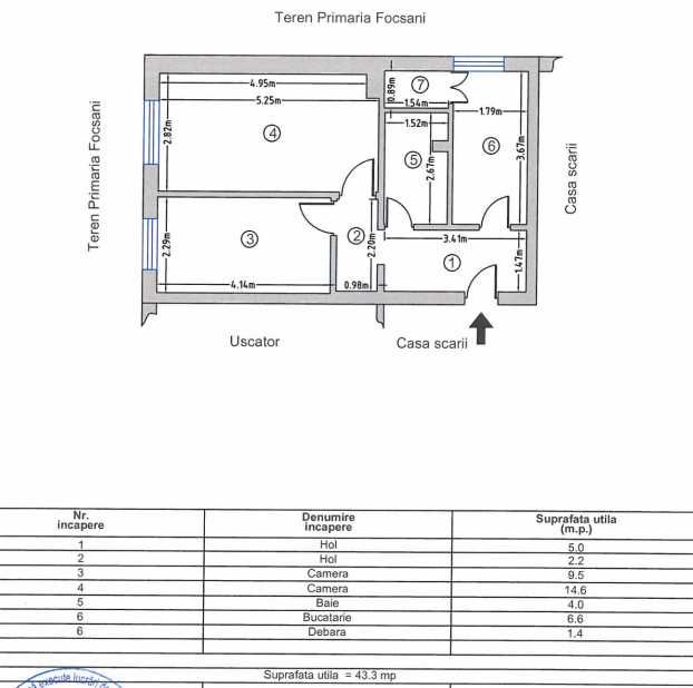 Apartament 2 camere, 43 mp, parter – Str. Mihai Eminescu, Focsani