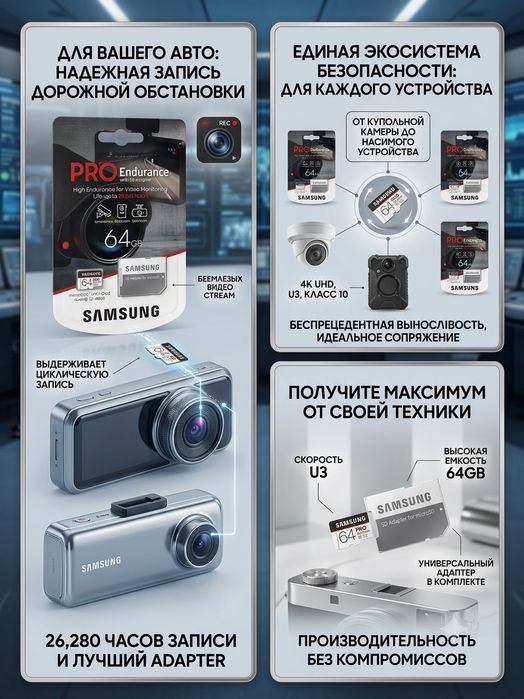 Карта памят флешка Micro Sd Samsung PRO Endurance Evo Plus 64 / 128 gb