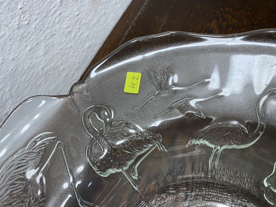 Френска кристална купа релеф птици Paris style 1950 те