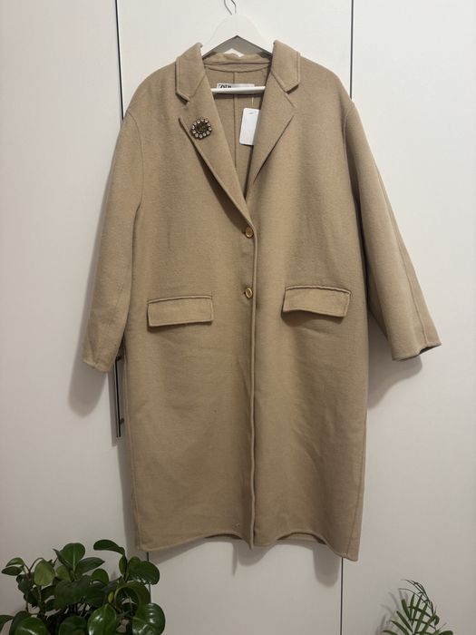 Palton lung oversize camel double faced mix de lana Zara marimea XS S